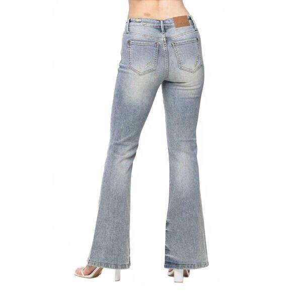 NEW JUDY BLUE pin tack flare jeans in light wash - Picture 4 of 6
